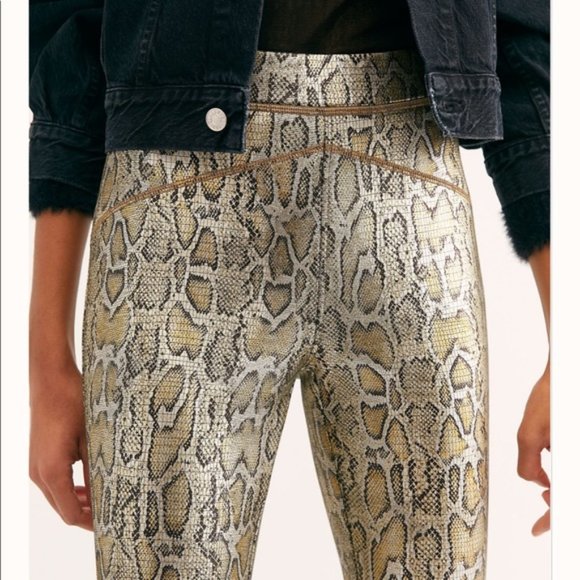 Free People gold snakeskin vegan leather leggings - Picture 2 of 3